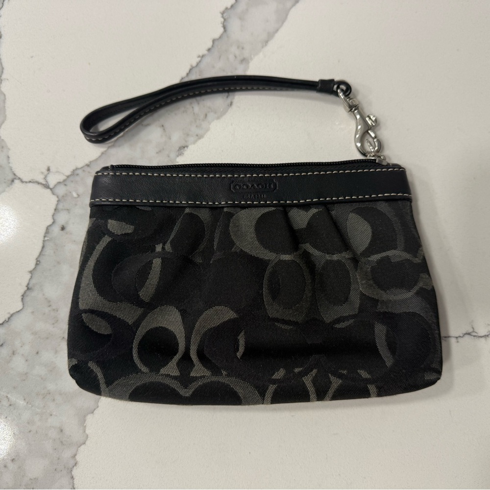 Coach | Black and Gray Monogram Wristlet Purse